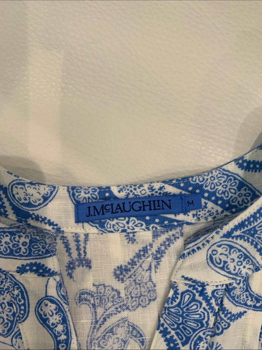 J McLaughlin Blue & White Paisley V-Neck Women's Dress medium. New! - Picture 7 of 9
